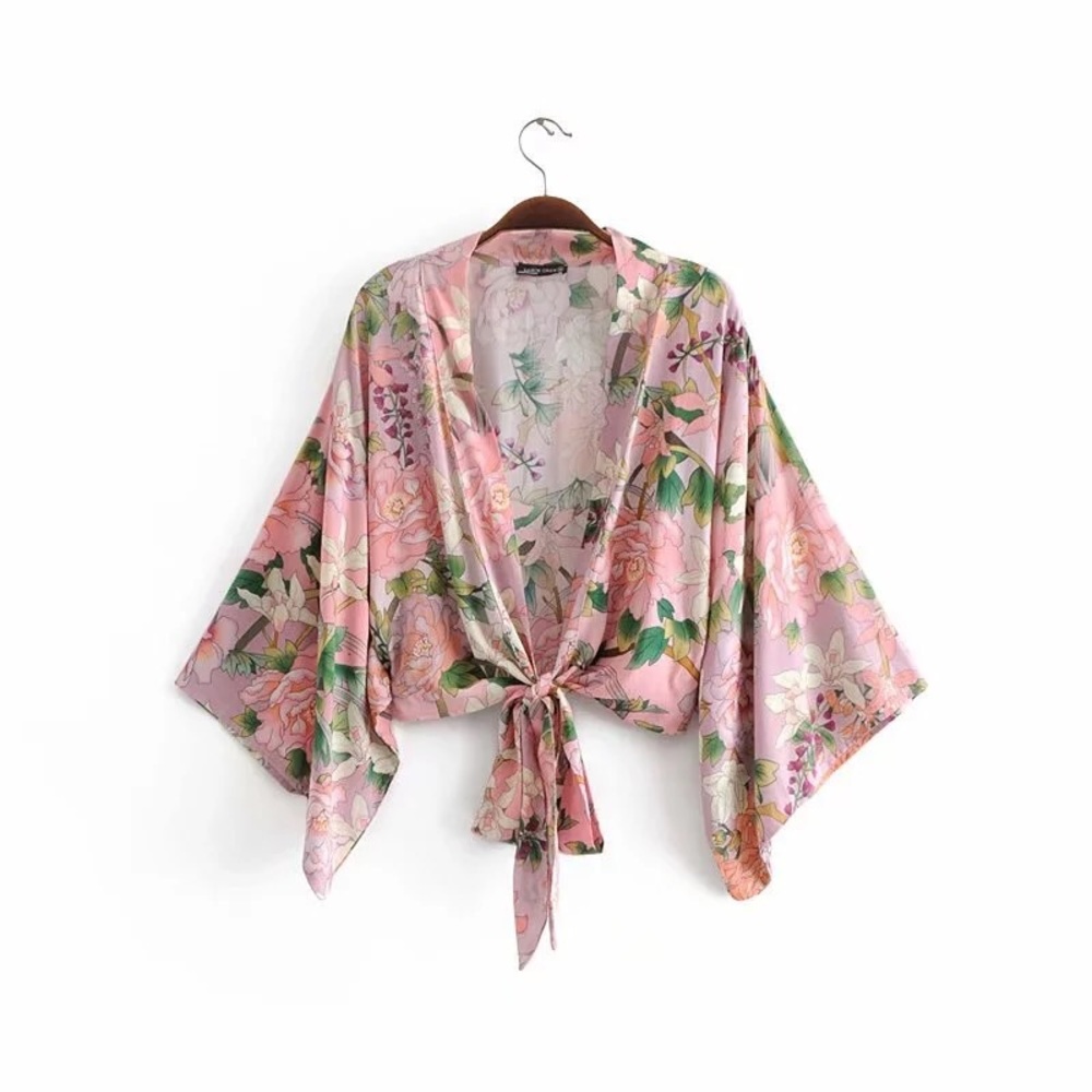 NEW Jasmine Floral Boho Kimono Crop Top Robe - Picture 4 of 6